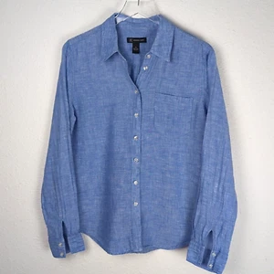 Camisa con botones de lino INC International Concepts 14 azul cambray manga larga - Imagen 1 de 8