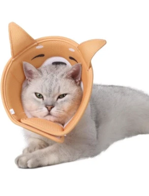 Wzpet Cat Recovery AKITA Dog Pattern Peach Color Collar Soft Cone