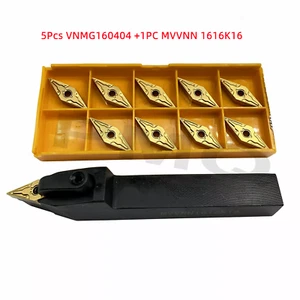 5Pc VNMG160404 insert+MVVNN 1616K16 Indexable Lathe External Turning Tool Holder - Picture 1 of 5