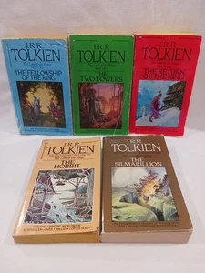 JRR Tolkien The Lord of the Rings + Hobbit + Silmarillion 1980s PB 5 Book Lot  - Picture 1 of 24