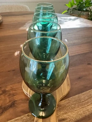 5 copas de vino verde enebro Libbey lágrima vintage borde dorado vacaciones Foto 1 de 4