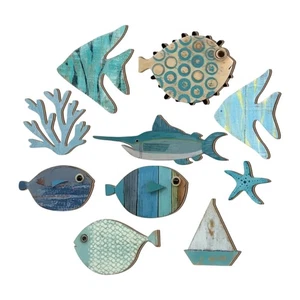 Wooden Fish Sculptures Wall Hanging Decorations Coastal Themed Home Accent Gift - Picture 1 of 8