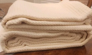 Tommy Bahama Home 100% Cotton Queen Blanket Ivory NEW 90" X 90" Machine Wash/Dry - Picture 1 of 10