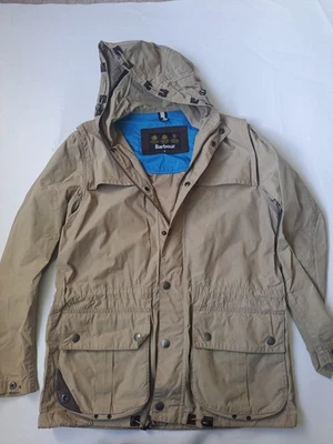 Chaqueta Barbour Parka Impermeable Caza Pesca Mediana Pequeña Borde Cuero  Foto 1 de 4