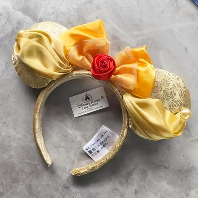 Disney- Parks Minnie Ear Belle Beauty & The Beast Rose Bow Princess Headband NWT - Image 1 of 4