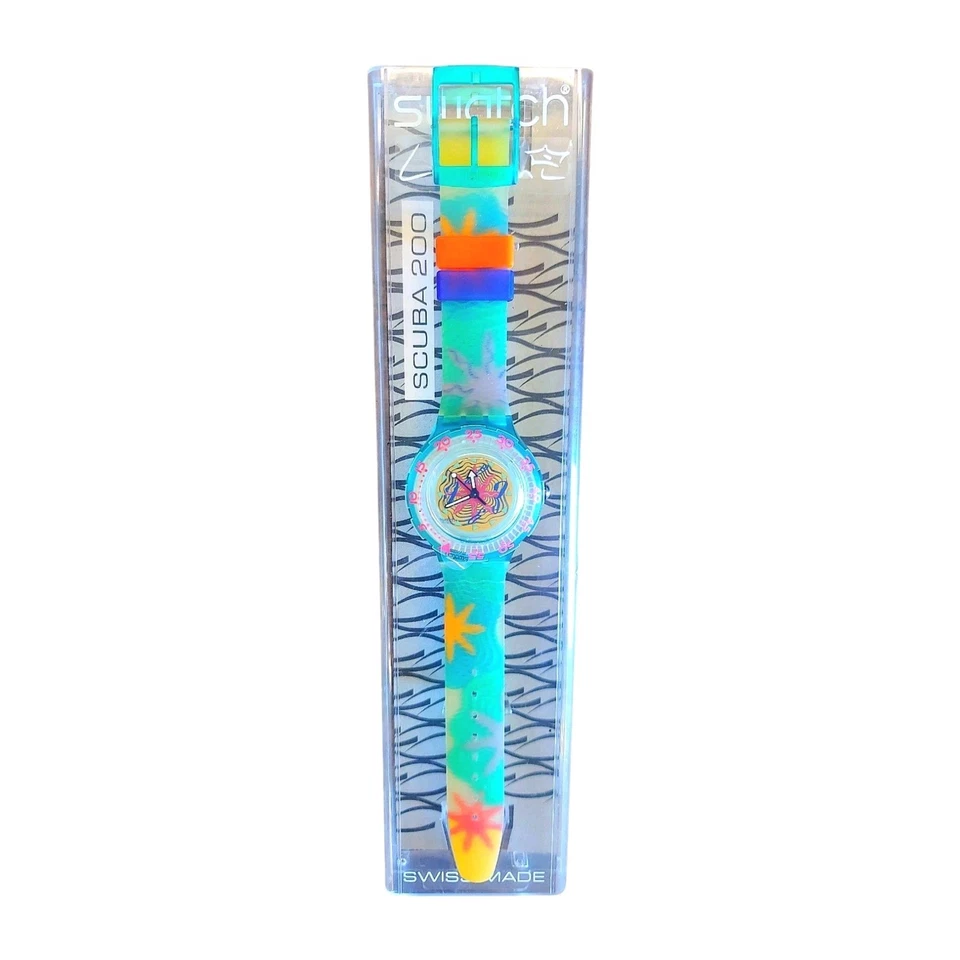Wrist Watch Swatch Sea Floor SDN108 1994 Scuba Multicolor Plastic Quartz Rarity