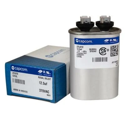 CAPCOM 12.5 uf / Mfd x 370 VAC Genteq GE Replacement Oval Capacitor C312L / 27L572