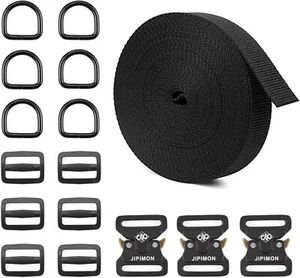 1 Zoll Gurtband Nylonband mit strapazierfähigen Metallschnallen inkl. D-Ringen schwarz - Bild 1 von 6