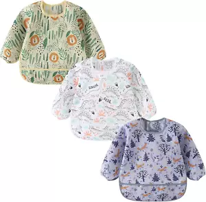 3 Pack Long Sleeve Bib,Baby Smock for Eating 6-30 Months Reusable Shirt Bibs for - Picture 1 of 10