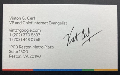 VINT CERF Authentic Signed Business Card Auto - FATHER OF THE INTERNET Foto 1 de 3