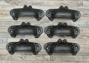 6p De Colección Victoriano Hierro Fundido Puerta Gabinete Cajón Cocina Taza Cubo Tiradores Manija - Imagen 1 de 10