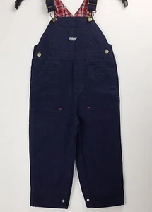 OSHKOSH B'GOSH Vestbak Boys Navy Blue Red Plaid Lined Overalls 24mo - Picture 1 of 7