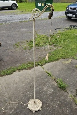 Antique 56" Cast Iron Floor Lamp Bridge Arm Footed Base Art Nouveau Works! - Image 1 of 4