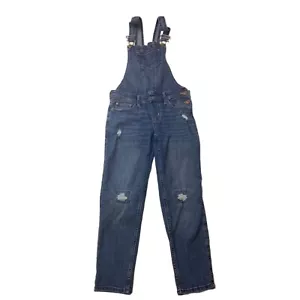 Abercrombie & Fitch Kids Girls Distressed Blue Denim Overalls 9/10 - Picture 1 of 4