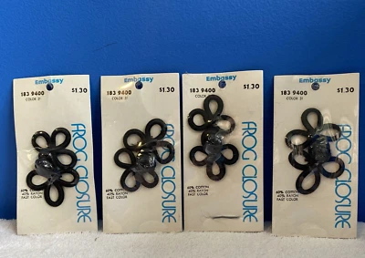 4 Pair VTG Frog Fasteners Closure Fancy Neckline NIP Black Embassy Trimmings - Image 1 of 4