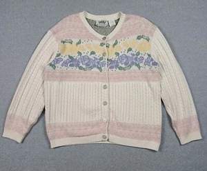 VTG Northern Reflections Sweater Cardigan L Floral Fair Isle Cottagecore Cream - Picture 1 of 15