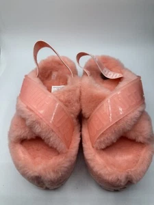 NWOB UGG Fuzzita Clear Cross Slide Slingback Platform MUTLI SIZE Coral Sheepskin - Picture 1 of 6