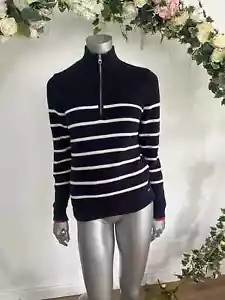 JOULES Portmore 1/4 Zip Jumper Size 8 10 12 14 & 20 Navy & Cream Stripe Knit NEW - Picture 1 of 14