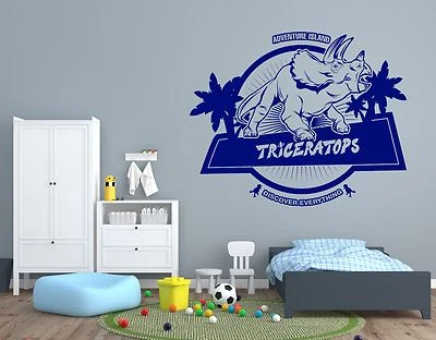 Calcomanía de vinilo de pared Adventure World dinosaurio Triceratops Island niños decoración z4515 Foto 1 de 3