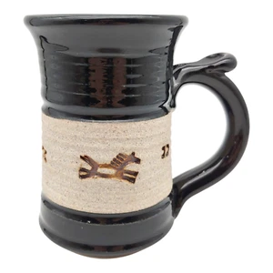 Handmade Signed Pottery Tea Coffee Mug - 18oz Extra Large Black Horse Petroglyph - Picture 1 of 8