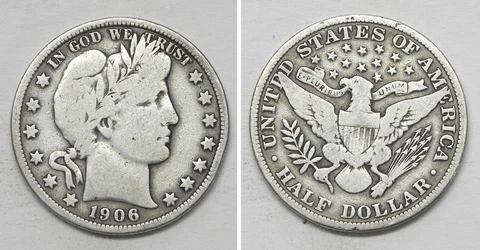 X4811  1906 Barber Half Dollar 50c, VG Cover