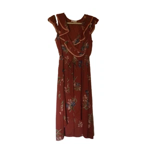 June & Hudson Size 1 Dress XS Brown Floral Tie High Low Maxi Romantic Ruffle - Picture 1 of 17