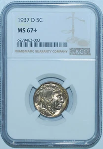 1937 D NGC MS67+ Buffalo Nickel - Picture 1 of 2