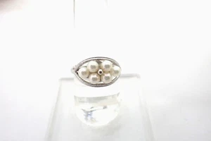Vintage Sterling Silver Ring With Real Pearl Cluster Size 6.5 - Picture 1 of 7