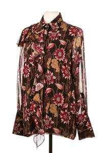 Salvatore Ferragamo Floral Print 100% Silk Blouse Collared Ruffle Detail Size 42 - Picture 1 of 7