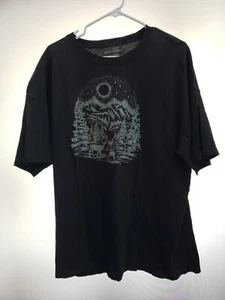 American Eagle Black T-Shirt X/XL Raindeer Forest Moon Preowned - Picture 1 of 7