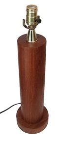 BEAUTIFUL MID CENTURY TEAK TABLE LAMP CYLINDER MCM WOOD - Picture 1 of 10