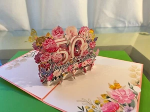 3D Pop Up Happy 50th Birthday Flower and Butterfly Card - Picture 1 of 2