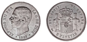 5 SILVER PESETAS / 5 PESETAS PLATA. DURO. MADRID. ALFONSO XII. 1883*. XF+ / EBC+ - Imagen 1 de 1