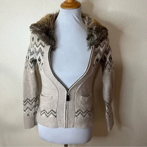 Pendelton hellbraun Wolle Alpaka Fair Isle Frontreißverschluss Pullover abnehmbarer Fellkragen XS - Bild 1 von 9
