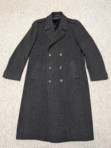 Vintage USA Made FLANNEL Double Breasted 42R Charcoal Black OVERCOAT Jacke M - Bild 1 von 12