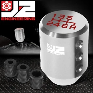 J2 6-SPEED MT MANUAL TRANSMISSION ALUMINUM CYLINDRICAL SHIFT KNOB+ADAPTER SILVER - Picture 1 of 7