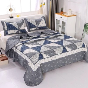 Patchwork Quilt Set Full Queen King Size Quilted Bedspread Coverlet Comforter - Picture 1 of 13