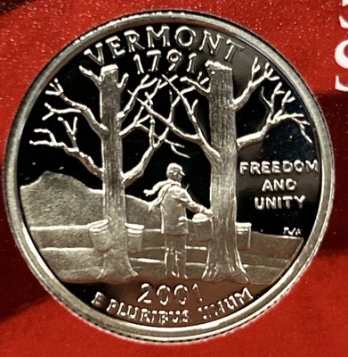 2001 S Vermont Silver Proof State Quarter 90% Silver From Proof Set - Image 1 of 2