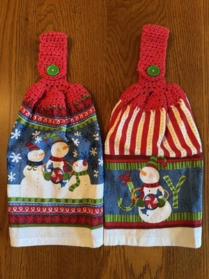 Tapa de ganchillo (2) toallas colgantes para platos de cocina (muñeco de nieve de invierno de Navidad) Foto 1 de 4