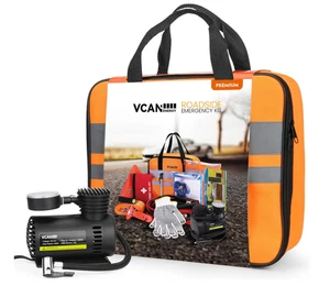 Kit de seguridad de emergencia para automóvil con compresor de aire, cables de puente, primeros auxilios, medidor - Imagen 1 de 9