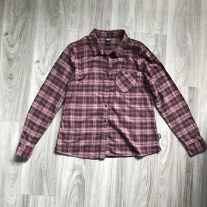 Patagonia Fleece Shirt 10 Womens Purple Plaid Button Front Long Sleeve - Picture 1 of 9