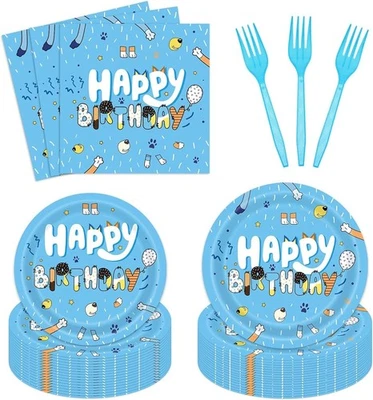 Vajilla de cumpleaños desechable para cachorros (platos, servilletas, tenedores) rosa o azul Foto 1 de 2