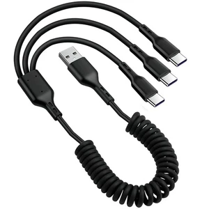 GELRHONR Wysuwany kabel ładujący USB A do C, zwinięty czarny 1 3 - Zdjęcie 1 z 7