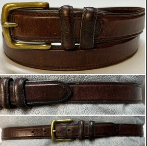 Mens Sz 36 Brown Oil Tanned Cowhide Leather Belt Solid Heavy Brass Buckle 1”Wide - Picture 1 of 16