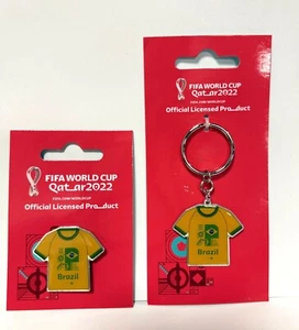 FIFA WORLD CUP 2022 QATAR 1.5" BRAZIL JERSEY PIN & 3" KEYCHAIN FREE SHIPPING - Picture 1 of 2