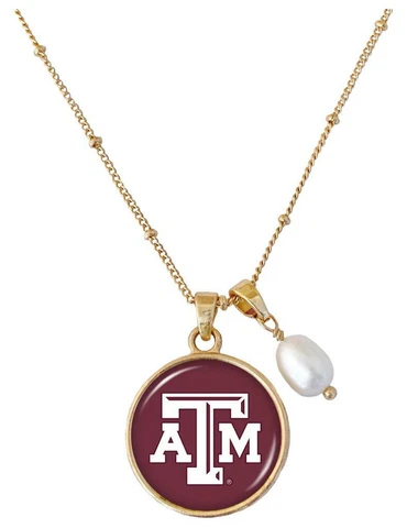 Texas A&M Aggies Diana Gold and Pearl Saturn Necklace Jewelry Gift Maroon White Cover