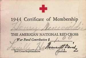 Red Cross 1944 Certificate of Membership Card War Fund Contribution Calendar - Picture 1 of 2