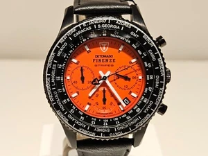 RETRO SPORT ORANGE DIAL BLACK PVD MEN CHRONOGRAPH QUARTZ WATCH"DETOMASO"FIRENCE - Picture 1 of 15