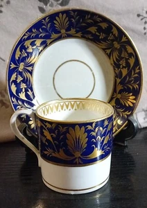 Derby Porcelain Coffee can and saucer dark blue gold design - Picture 1 of 17