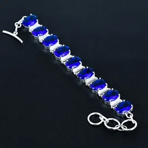 Blue Sapphire Gemstone Bracelet 925 Sterling Silver Bracelet Handmade Bracelet - Picture 1 of 4